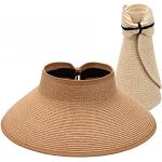 Maylisa oprolbare dames brede rand stro zonneklep hoed, opvouwbare zomer topless zonnehoeden voor dames verstelbare UV-klep met strik (2 Pack-Beige & Khaki, One size)