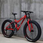 26 inch Mountainbike, 21-Speed Mountainbike voor Volwassenen, Carbon Stalen Frame, Full Suspension Schijfremmen Hardtail Fiets (Rood)