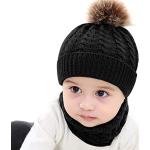 2PCS peuter baby gebreide muts sjaal Winter warme muts met cirkellus sjaal nekwarmer (Zwart)