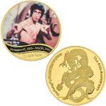2PIC Bruce Lee De 45th Anniversary Vergulde Herdenkingsmunt Chinese Draak Metalen Uitdaging Muntenverzameling Souvenir Geschenken-Bruce Lee 4,q