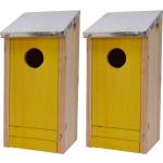 2x Houten Vogelhuisjes/nestkastjes Gele Voorzijde 26 Cm - Vogelhuisjes