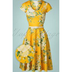50s Carola Floral Swing Dress in Yellow