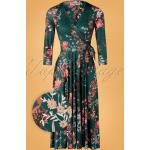 Sexy Donkergroene Polyester vintage chic for topvintage Bloemen Floral dresses  in maat M met Driekwart mouwen voor Dames 