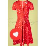 Rode Polyester vintage chic for topvintage Jurken met korte mouwen Hartvormige hals  in maat M met Korte mouwen in de Sale voor Dames 