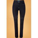 Rockabilly Donkerblauwe Polyester Stretch Slimfit jeans voor Dames 