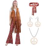 70s Abba Fancy Dress Kostuum Dames 60s Hippie Fancy Dress Disco Hippie Kostuum Outfits Kleding met Vredesteken Accessoires voor Dames, 60s Cosplay Abba Kostuum voor Halloween Carnaval