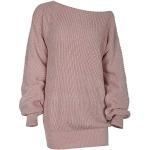 Roze Gebreide Trui-jurken  voor de Winter One Shoulder  in maat L met Lange mouwen in de Sale voor Dames 