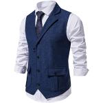 Klassieke Blauwe Tweed Gilets  voor een Bruiloft  in maat XXL voor Heren 