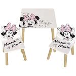 ARDITEX Kindertafel met houten stoelen, Minnie Mouse, vierkante tafel voor kinderen, 50 x 50 x 44 cm en 2 kleine stoelen 26,5 x 26,5 x 50 cm, wit en roze
