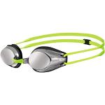 arena Kinderen Unisex wedstrijdzwembril Tracks Jr. Mirror (gespiegeld, UV-bescherming, anti-condenscoating), zilver-zwart-fluoygeel (53), één maat