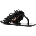 Zwarte Kalfsleren ATP ATELIER Platte sandalen  in maat 36 met Instap met Franje in de Sale voor Dames 