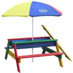 AXI Nick Picknicktafel/Zandtafel/Watertafel voor kinderen in regenboog kleuren met parasol |Multifunctionele Picknick tafel van hout