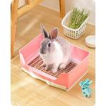 Baffect Corner Rabbit Litter Tray Hoek WC Huis, grote konijnenkooi kattentoilet met uitneembare lade voor kleine dieren, konijnen, cavia's, L (roze)