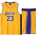 Basketbalshirt voor Lebron Raymone James No.23 Lakers Fans Basketbal mouwloos pak kinderen volwassenen zwart paars sportkleding T-shirt vest + shorts jeugdig wit geel sweatshirt, geel, XS
