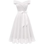 Rockabilly Witte Chiffon Chique jurken  voor een Bruidsmeisje V-hals  in maat XXL voor Dames 