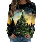 Casual Groene Linnen All over print Sweatshirts met print  voor een Kerstmis  voor de Lente V-hals  in maat XXL met Lange mouwen voor Dames 