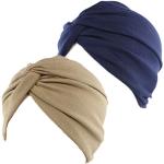 BEIFON 2 stuks tulband dames muts van zacht katoen hoofddeksel chemio tulband hoed elastische haarband voor haaruitval, marina+kaki, Eén maat