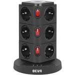 BEVA 12-voudige stekkerdoos met 3 USB-stekkerdozen met dimbaar nachtlampje, stekkertoren (2500 W/10 A), multistekkerdoos, overspanningsbeveiliging (met schakelaar), 12-voudig (zwart))