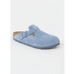 Staalblauwe Suede Birkenstock Boston Platte schoenen met Instap 