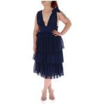 Blauwe V-hals jurk met ritssluiting Relish , Blue , Dames