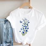 Casual Polyester Bloemen T-shirts met opdruk  voor de Lente  in maat 3XL met motief van Vlinder voor Dames 