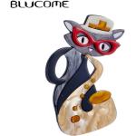 Blucome Lovely Style Women Brooch Wear Glass Hat Cat Woman Brooch Cute Style Girls Jewelry on Bags Clothes