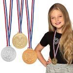 Boland 30841 - medailleset, diameter 6 cm, 3 podiumsmedailles met halsband, voor kinderen, goud, zilver, brons, trofee, overwinning, speelgoed, sport, themafeest, verjaardag