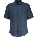 Donkerblauwe Linnen Poloshirts met korte mouw  voor de Zomer  in maat XL voor Heren 