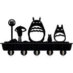 Cartoon Totoro Wandgemonteerde kapstok met 5 vintage metalen haken, hoedenrek en bovenste houten opbergplank, entree, keuken, badkamer, woonkamer, 40,6 cm, zwart, 5,0 kg