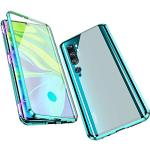 Case for Xiaomi Mi Note 10 Cover Magnetic Adsorption Technology Metal Aluminum Frame Transparent Front and Back Tempered Glass Case Ultra thin 360 Degree Fully Screen Protective Flip Cover,Green