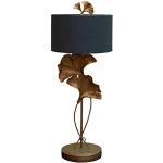CHEHOMA - Tafellamp - decoratieve vintage lamp met ginkoblad - decoratieve lamp in de vorm van ginkgo van kunsthars, met stoffen kap - 80 cm hoog, zwart/goud