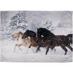 Landelijke Bruine Polyester Verhitte Clayre & Eef Plaids  in 130x170 met motief van Paarden 