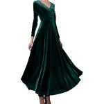 Sexy Groene Zijden Trui-jurken  voor een Bruiloft  voor de Winter V-hals  in Grote Maten  in maat XL met Lange mouwen Maxi met Sequins voor Dames 