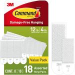 Command Kleine en middelgrote montageschreven, fotohanger, voordeelverpakking met 10 x 2 klein en 8 x 2 medium, wit, bevestiging zonder boren