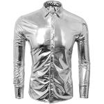 Casual Zilveren Handwas Metallic Overhemden lange Mouwen  voor een Kerstmis  in maat M met motief van Halloween Metallic voor Heren 