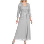 Retro Zilveren Kanten Bloemen Party jurken  voor een Bruid V-hals  in maat L met Lange mouwen Maxi met Glitter voor Dames 