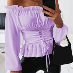 Sexy Paarse Polyester Kraagloze blouses  voor de Lente  in maat 3XL voor Dames 