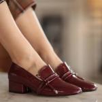 Bordeaux-rode Patent Leren Platte schoenen voor Dames 