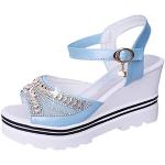 Blauwe Waterdicht Lak Platte sandalen  voor de Zomer Blokhakken  in maat 35 met Klittenbandsluitingen met Glitter voor Dames 