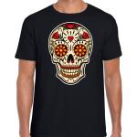 Punk Zwarte T-shirts met opdruk met motief van Dia de los Muertos voor Heren 
