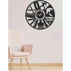 Decorative Wooden Wall Clock with Special Hairdresser Design for Workplace 34cm berbersaat