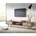 DELIFE TV-meubel Juwelo 200 cm acacia natuur steenfineer open vak metaal zwart, Commodes & Schappen