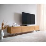 DELIFE Tv-meubel Kayu 220 cm acacia natuur 4 deuren V-poot, Commodes & Schappen