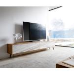 DELIFE Tv-meubel Kleo 220 cm acacia natuur 4 deurs hoekvoet metaal zwart, Commodes & Schappen
