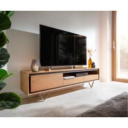 DELIFE Tv-meubel Stonegrace 175 cm acacia natuur 1 deur 1 legplank 2 laden steenfineer V-poot, Commodes & kasten