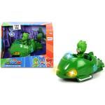 Dickie Toys PJ Masks Mission Racer Gekko, Die-Cast voertuig met vrijloop, licht & geluid, speelt titelmelodie uit de serie, incl. Gecko figuur, 12 cm, groen, incl. batterijen