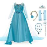 discoball Elsa Prinsessenjurk voor kinderen, glanzende jurk voor meisjes, ijskoningin, verkleedkleding met lange mouwen, plooien, pailletten, kostuum, jurk, blauw (met accessoires)