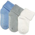 Dokpav Kindersokken, antislip, 3-delige set, antislip sokken van katoen, voor baby's en meisjes van 12-36 maanden, zacht en warm, blauw/grijs/wit., Medium