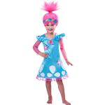 DSJHJRE Kid Childs Meisjes Trolls Poppy Party Verjaardag Cosplay Kostuums Halloween Fancy Jurk met Pruik (Blue2, 140(9-10years Old))