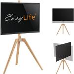 EasyLife - TV statief houten ezel tripod - Studio TV stand tot 65 inch & 40 kg televisie/monitor, draaibaar, in hoogte verstelbaar, kabelmanagement, VESA tot 400x400 (wit/beuk)